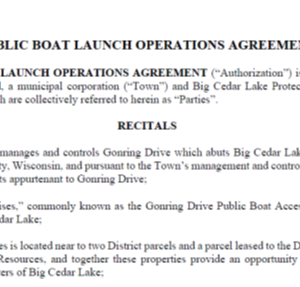 Proposed Public Boat Launch Operations Agreement between the Town and Big Cedar Lake PRD